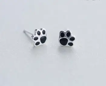 

Real. 1pair 925 Sterling Silver jewelry Black Enamel Forever love Puppy dog paw stud Earrings JEWELRY animal pet 7*8mmGTLE1225