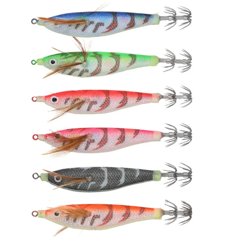 

6Pcs Squid hook Hard Octopus Shrimp Fishing Lures 3D Eyes Squid Jigs Artificial Sea Fishing Bait Squid Lure