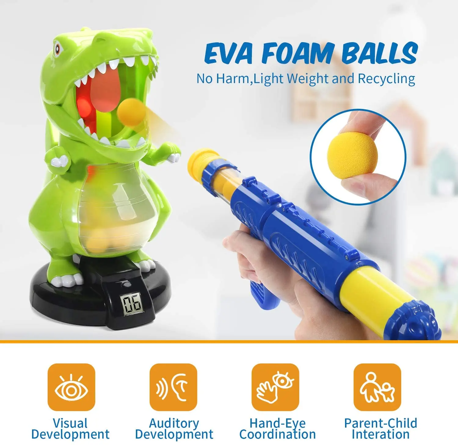 Dinosaur Shooting Toys for Kids Target Shooting Games with Air Pump Gun  Party Toys for Boys and Girls Sound 12 Soft Foam Balls