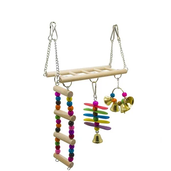 

Bird Toys Wooden Ladders Rocking Scratcher Perch Climbing Stairs With Bell Hamsters Bird Cage Parrot Pet Toys Supplies