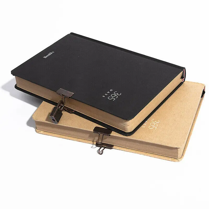 

A5 Thicken Paper Notebook Business Kraft Paper 365 Days Planner Diary Notebook with Lock Hardcover Travel Journal Notebook