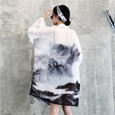 Женское кимоно платье белое традиционное японское кимоно японский стиль свободная рубашка блузка японское кимоно юката азиатская одежда SL13 - Цвет: As picture