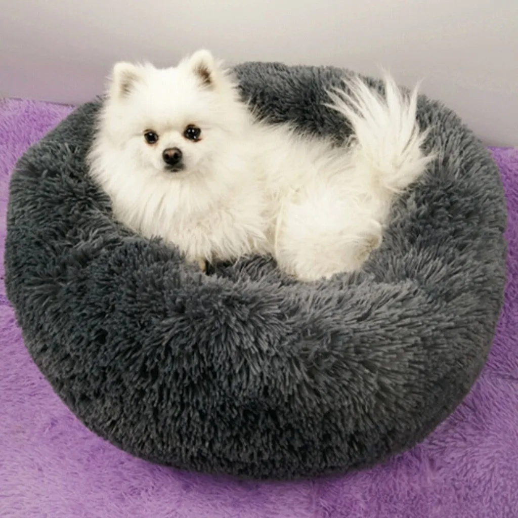 Мягкая Плюшевая кровать для собаки, кошки, круглая форма, спальный мешок, удобная плюшевая будка для собак, для помёта для домашних животных, глубокий сон, PV, кошачий подстилка, спальная кровать