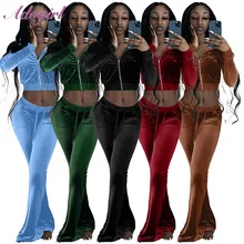 

Casual Velvet Two Piece Set Sportwear Tracksuit Women Solid Full Sleeve Zip Short Jacket Coat Jogging Pants Autumn Matching Set
