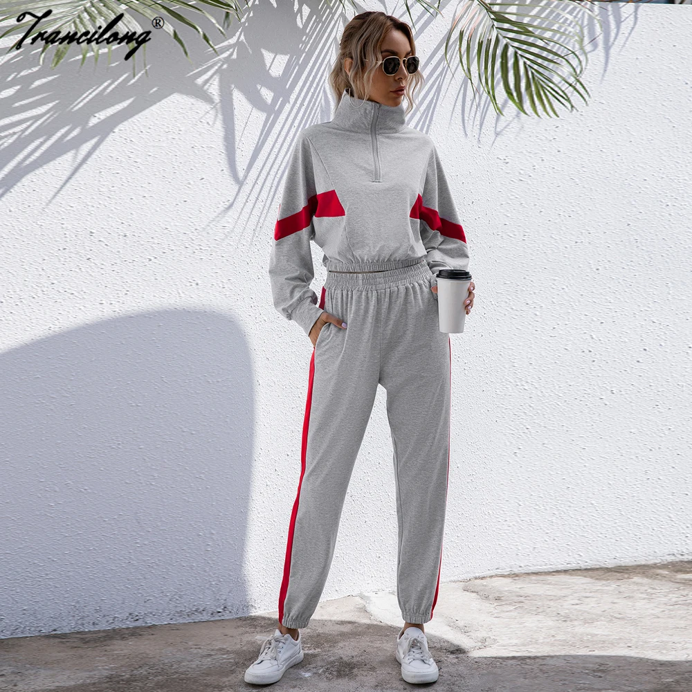 

Casual Crop Top Sweatshirt Two Piece Outfits Long Sleeve Women Tracksuit Streetwear Autunm Winter Female Jogging Sets Clothes