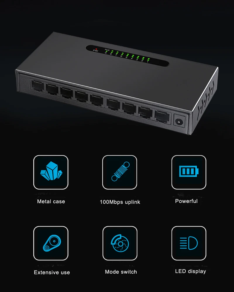 9 Порты и разъёмы коммутатор питания через Ethernet 10/100 Мбит/с коммутатор для высокоскоростной сети Ethernet для IP видеокамера POE CCTV