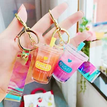 Creative Cute Oil Pearl Milk Tea Keychain Online Celebrity Fashionable Words Cartoon Key Chain Students Decompression Toy Gift