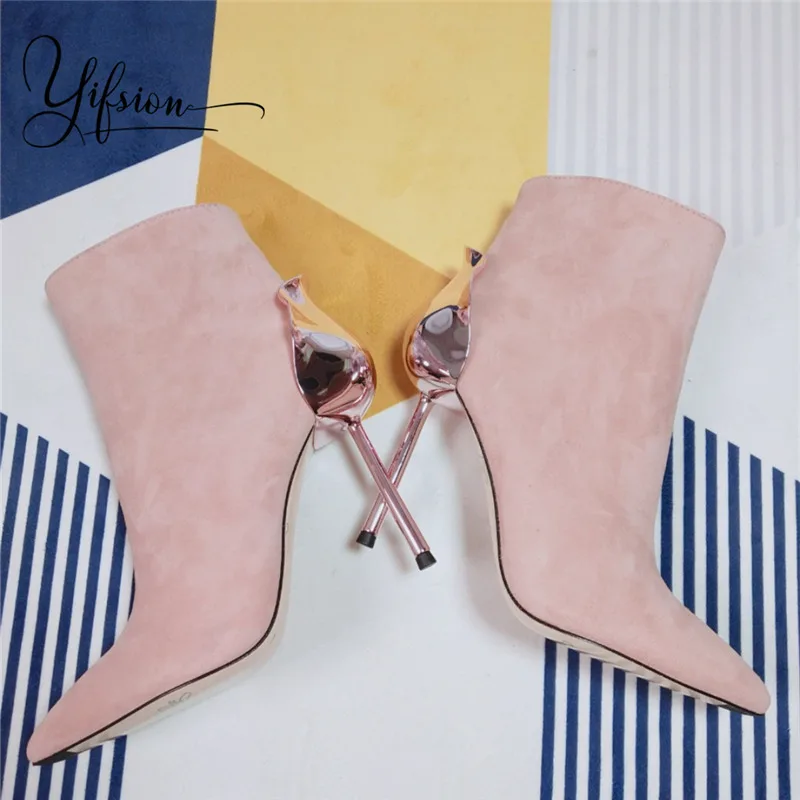 OLOME New Fashion Genuine Leather Gladiator Side Zip Women Boots Pointed Toe High Heel Women Autumn Winter Boots Shoes Woman
