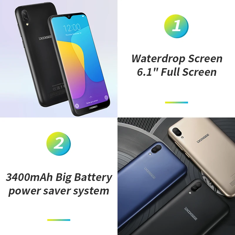 Doogee X90 мобильный телефон 6," HD экран капли 1 ГБ ОЗУ 16 Гб ПЗУ 3400 мАч MT6580A/WA четырехъядерный смартфон с функцией распознавания лица Android 8,1