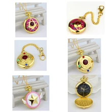 Винтаж Япония аниме Сейлор Мун карманные часы кулон с бриллиантом золото Fob кварцевые часы цепь ожерелье милый подарок для женщин Девушка