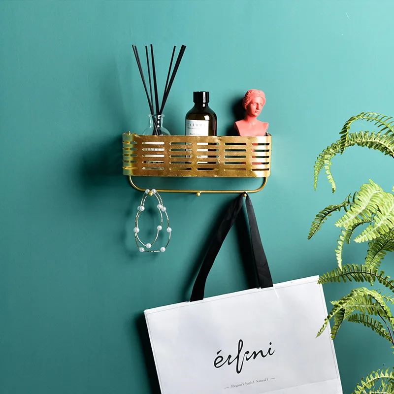 Metal Shelf Organizer Wall Mounted Nailless Shower Corner Bathroom Kitchen Storage Holder Rack