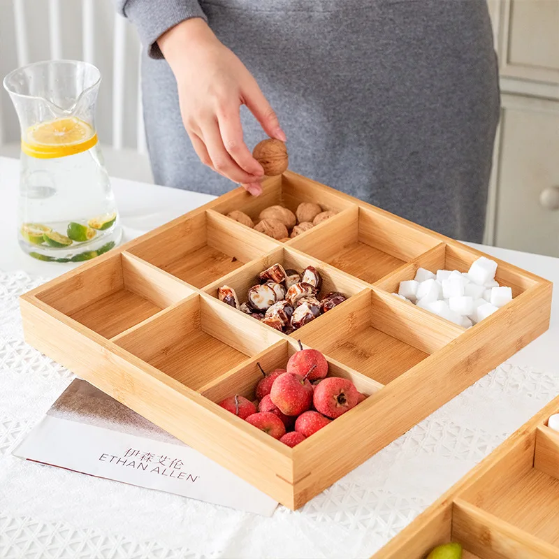 Bamboo Wood Creative Dried Fruit Box 2/3/4/6/9 Grids Nut Candy Container Divided Snack Dried Fruit Tray