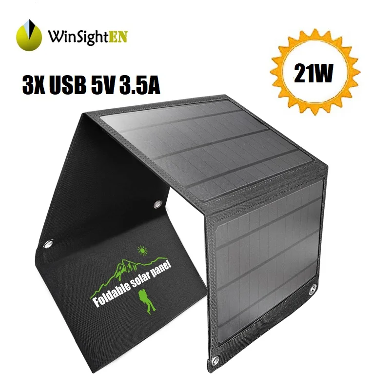 

Portable 21W Folding Foldable Waterproof Solar Panel Charger Mobile Power Bank for Phone Battery Three USB Port Outdoor