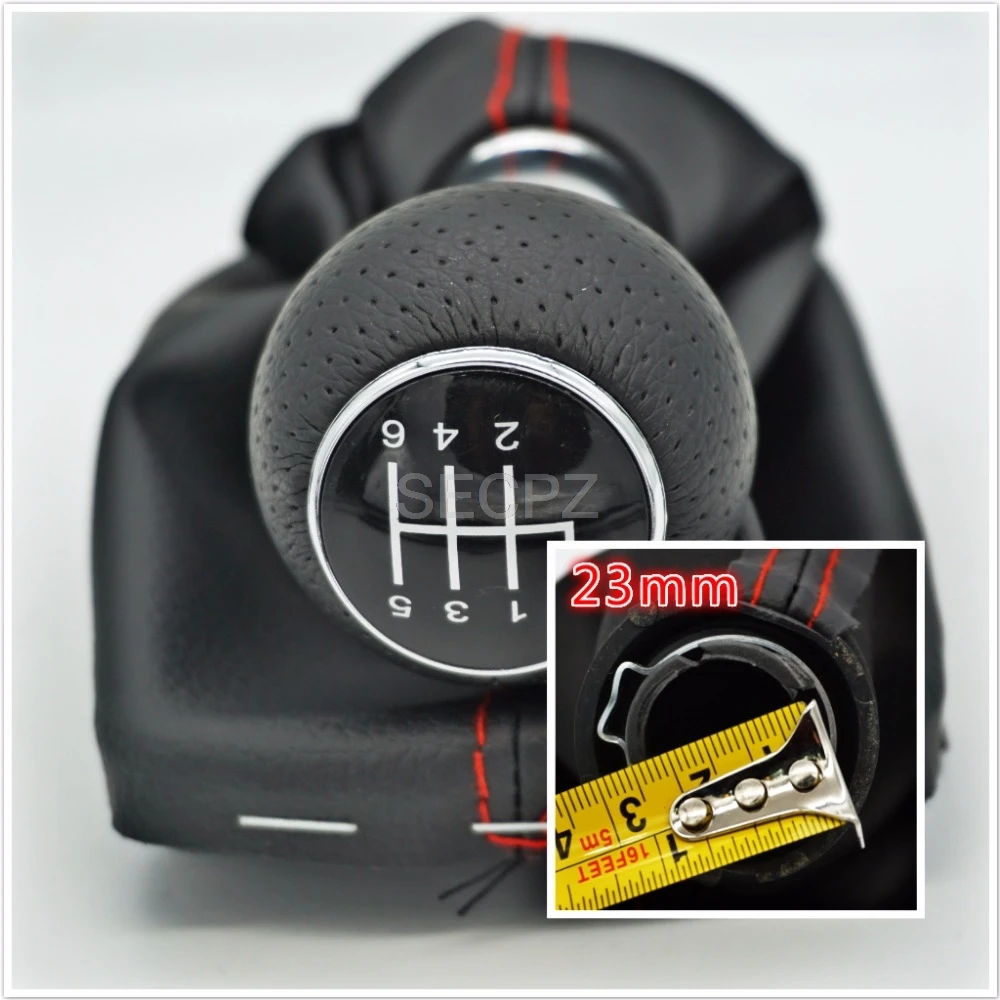 

GOOD Shipping For Audi A3 8l New 6 Speed Car Gear Shift Knob With PU Leather Giator With Red Line 23mm big hole