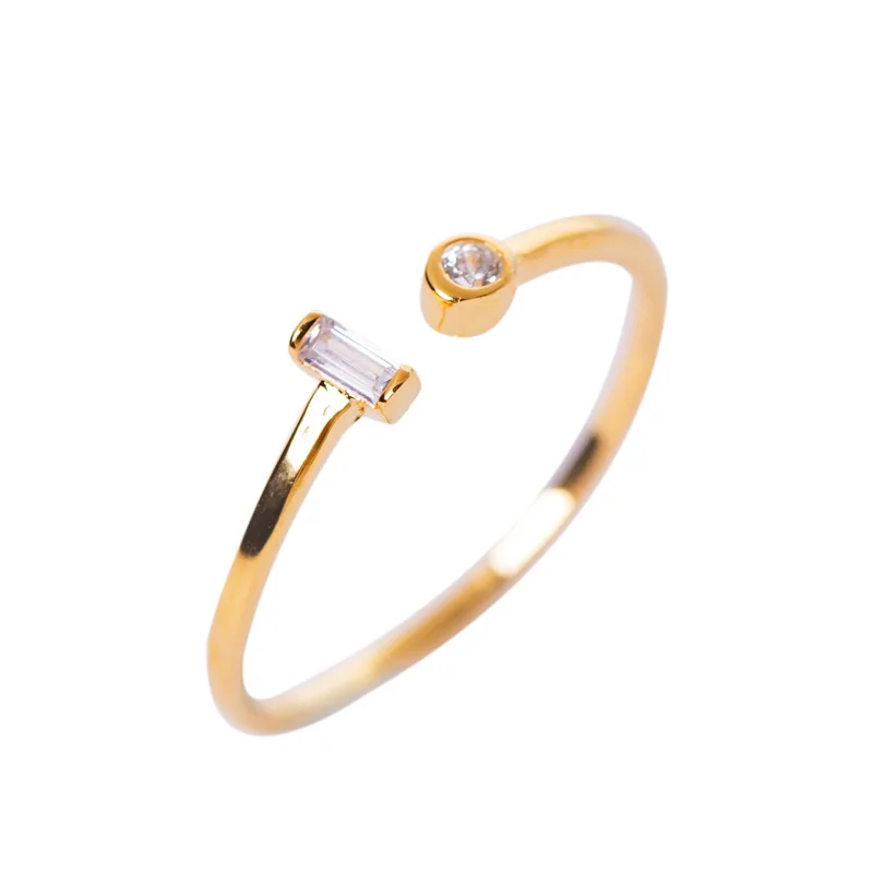 

Filluck 925 Sterling Silver Ring Fine Square Zircon Ring Temperament charms Single Circle Couple Ring