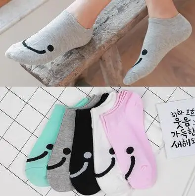 1 пара, новые милые хлопковые удобные короткие носки ярких цветов с принтом смайлика, невидимые короткие носки для женщин и девочек, Всесезонная одежда