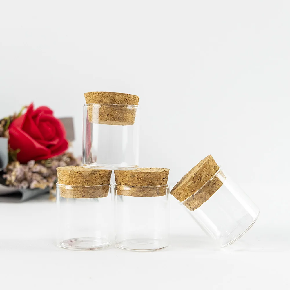 27x30x24mm 10ml Small Transparent Glass Bottle Cork Stopper Empty Crafts Decoration 10cc Bottles Food Saffron Jars Vials 12pcs 6
