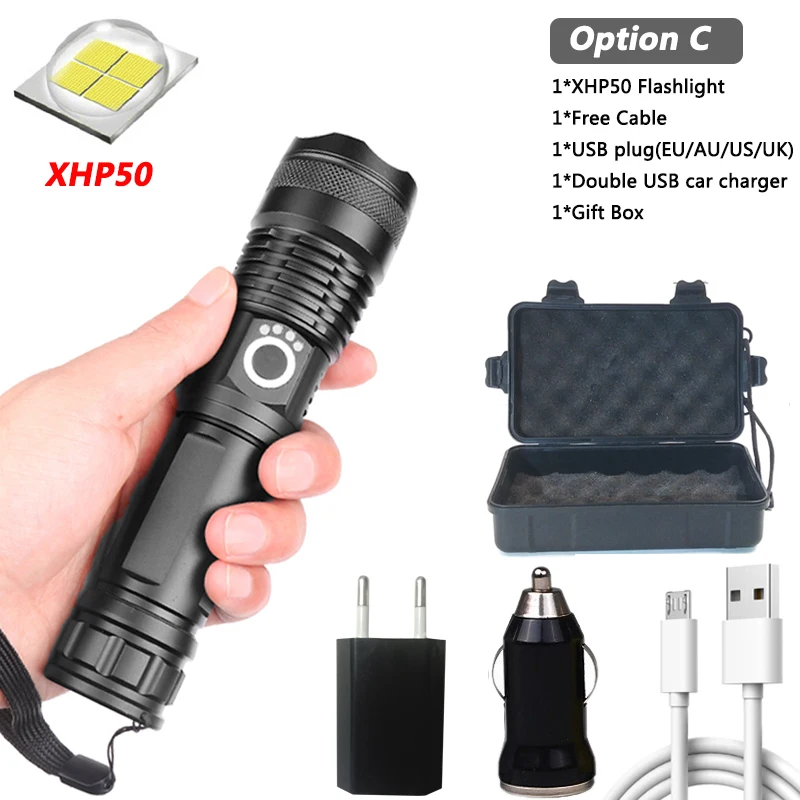 Z30 XHP90 самый мощный светодиодный светильник-вспышка с usb зумом тактический фонарь xhp50 18650 или 26650 перезаряжаемый аккумулятор ручной светильник для охоты - Испускаемый цвет: Option C