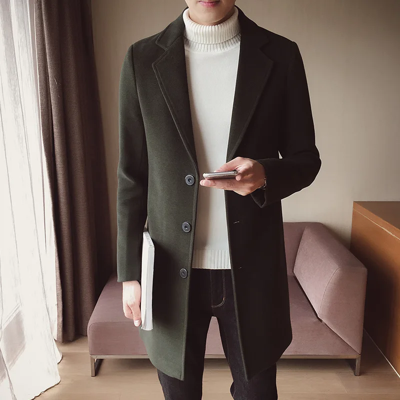 Fashion men's autumn coat long windbreaker jacket warm thick woolen long coat quality slim black male jacket Slim mid-length mul Fashion men's autumn coat long windbreaker jacket warm thick woolen long coat quality slim black male jacket Slim mid-length mul