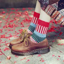 5 Pair Women Girl Socks Soft Wool Warm Winter Thick Geometry Printing Comfortabe