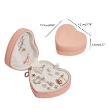 Heart Shape Portable Jewellery Box Travel Organizer Heart Jewelry Box PU Leather Women Girls Traveling Jewelries Case
