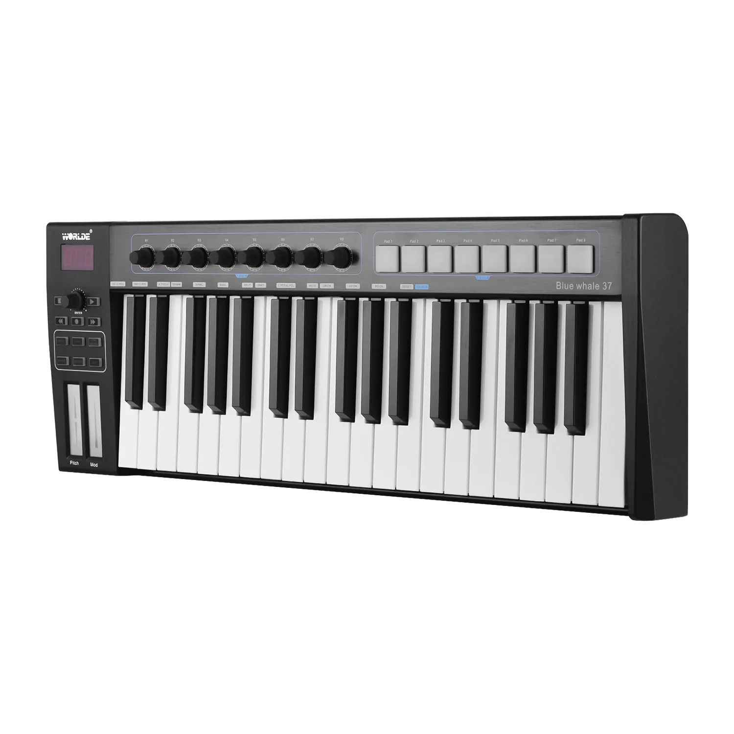 World Blue whale 37 USB MIDI контроллер клавиатуры 37 полувзвешенные клавиши 8 RGB с подсветкой триггерные подушки светодиодный дисплей