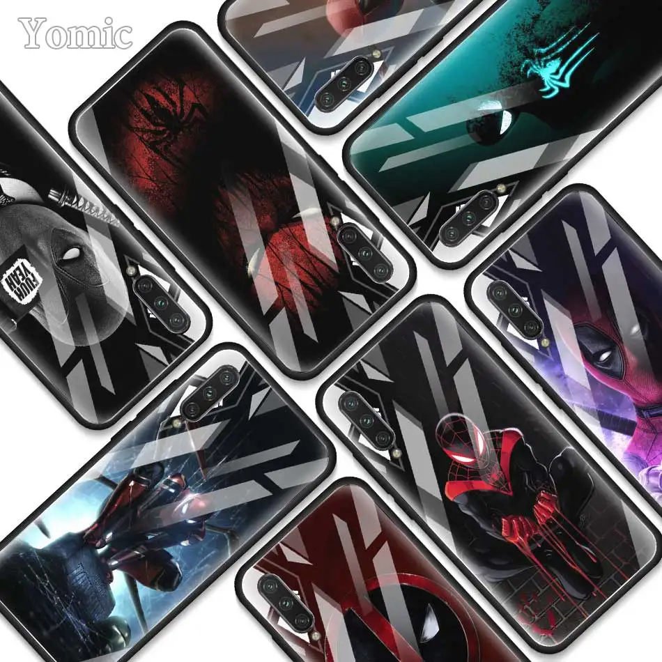 

Marvel Deadpool Spiderman Tempered Glass Phone Case for Xiaomi A3 Lite Redmi Note 7 6 Pro K20 Pro Redmi 7 Soft Edge Cover