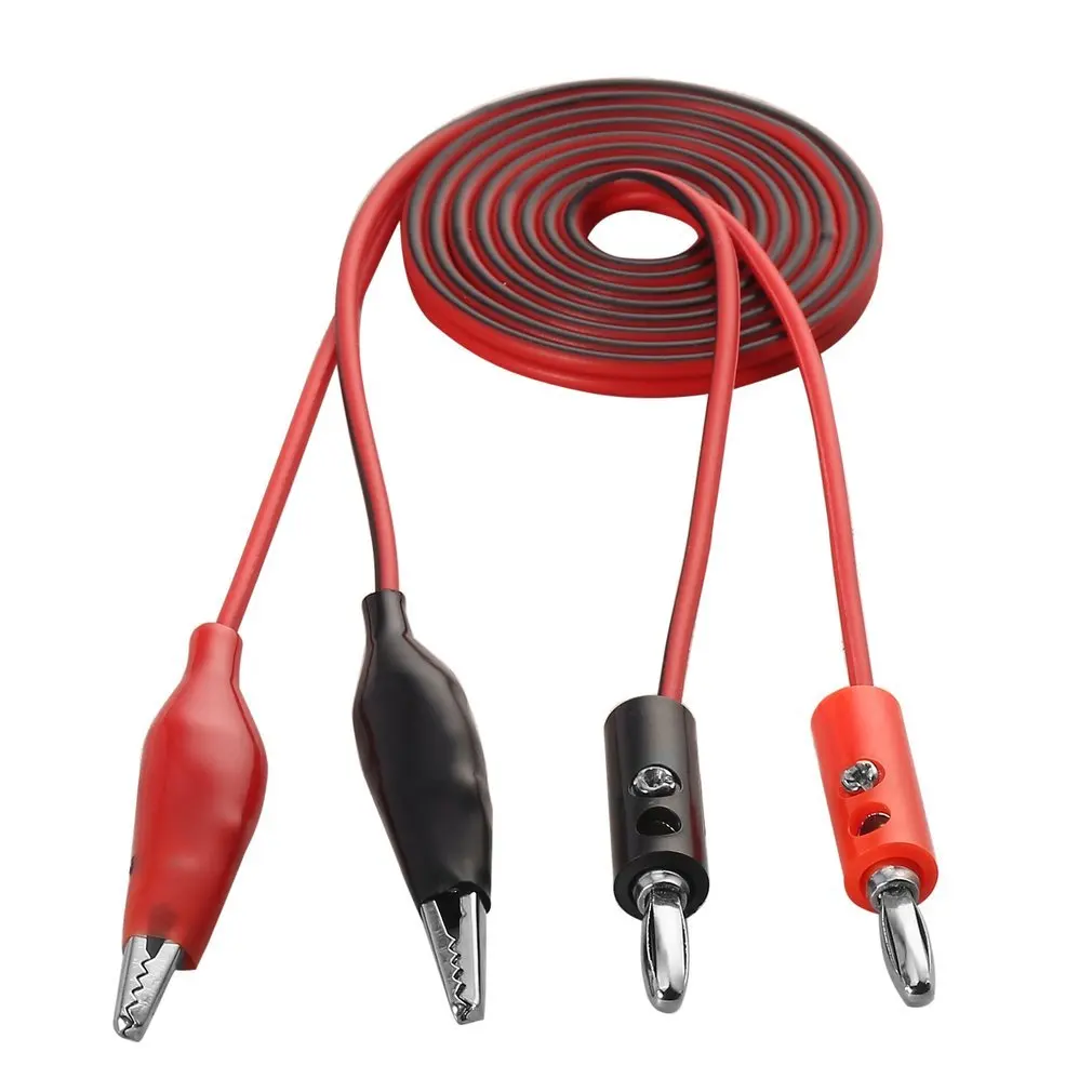 

4mm Injection Banana Plug To Shrouded Copper Electrical Clamp Alligator Clip Test Cable Leads 1M For Testing Probe