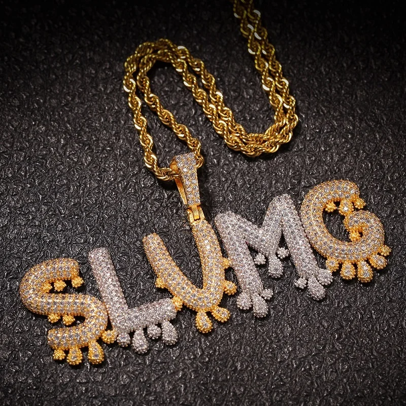 

Custom Name Iced Out Bubble Letters Chain Pendants Necklaces Men's Charms Zircon Hip Hop Jewelry Gold Silver Tennis Chain