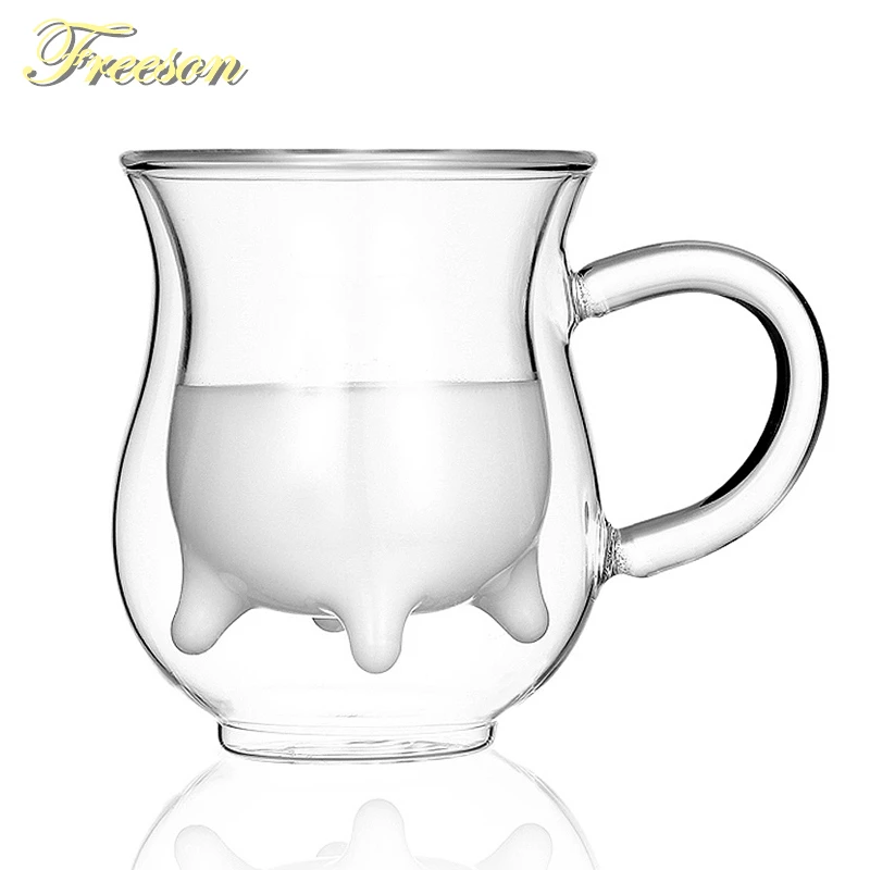 Verre A Lait A Double Paroi De 400ml Tasse De Vache Creative Tasse De The Du Matin De Jus D Eau Tasse De Cafe Verres De Cuisine Amusants Aliexpress