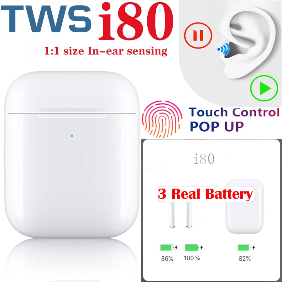 R$84.34 50% de desconto|Fone de ouvido sem fio i80 tws 1:1 tamanho bluetooth fones de ouvido no ouvido sensor música presente fone de ouvido para samsung não i12 i30 i100 i200 i500tws on AliExpress 