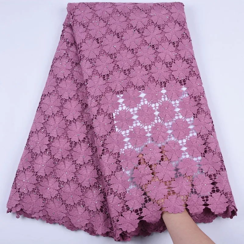 

Latest High Quality African Cord Lace Fabric Onion Color Embroidery Lace Fabric Nigerian Guipure Lace For Wedding Dress Y1703