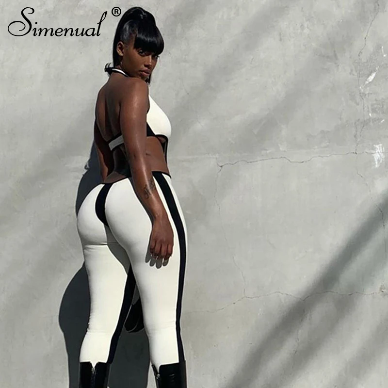 

Simenual Patchwork Backless Fitness Rompers Womens Jumpsuit Sleeveless Sporty Workout Active Wear Bodycon Athleisure Jumpsuits