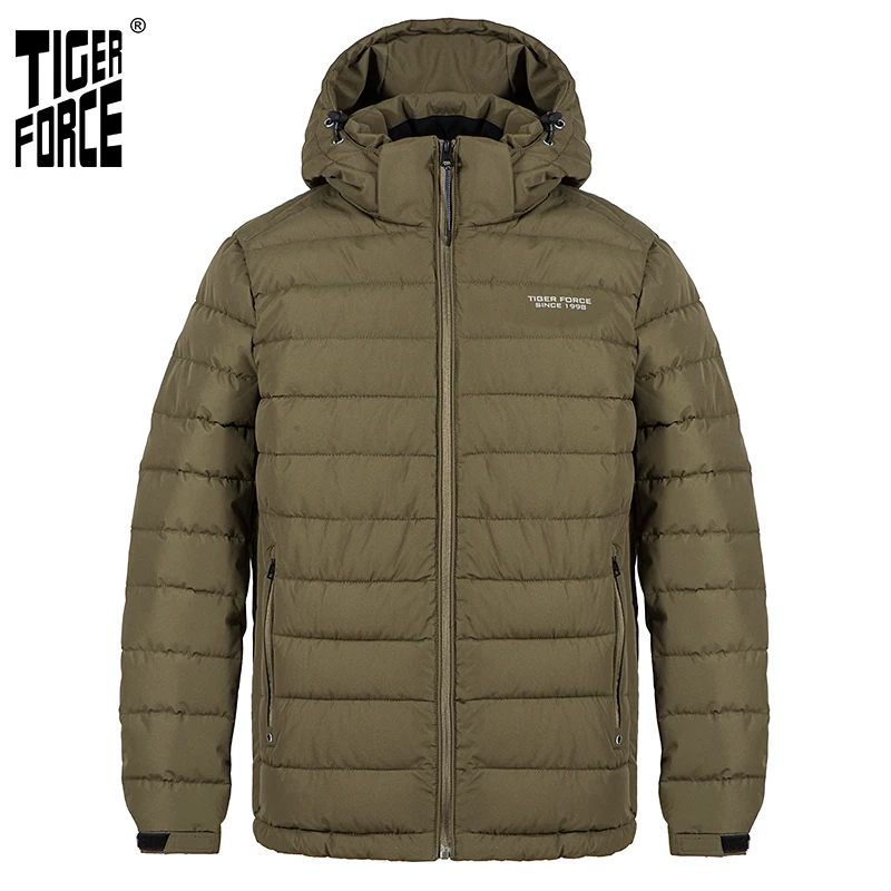 TIGER FORCE 2020 Новая мужская зимняя куртка средней длины куртки с капюшоном Толстая