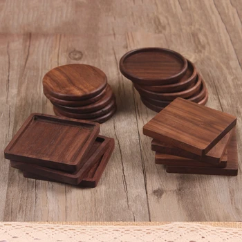 

1Pc Durable Walnut Wood Coasters Placemats Decor Square Round Heat Resistant Drink Mat Home Table Tea Coffee Cup Pad
