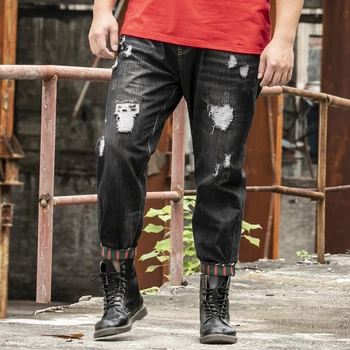 

2020 New Men Jeans Pants 28-48 Large Size Loose High Elastic Comfortable Ankle-Length Trousers Causal Daily Moto Biker Clothes