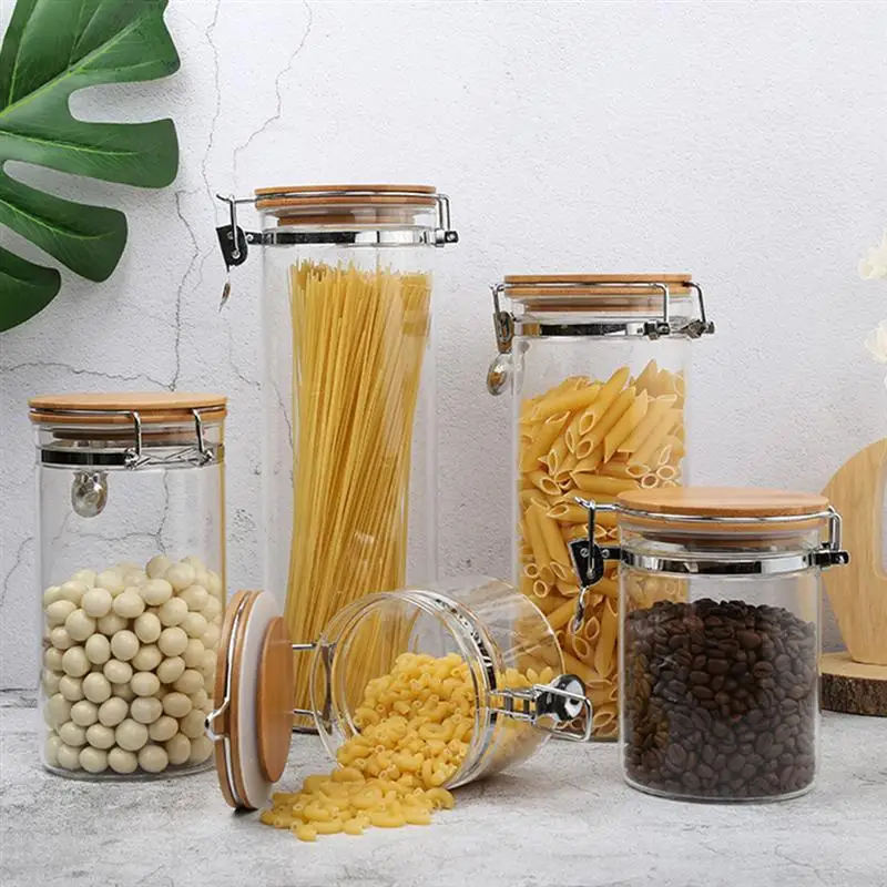 Stainless Steel Airtight Storage Jar with Clip Top Bamboo Lids Sealed Canister Food Storage Container for Loose Tea Coffee Bean