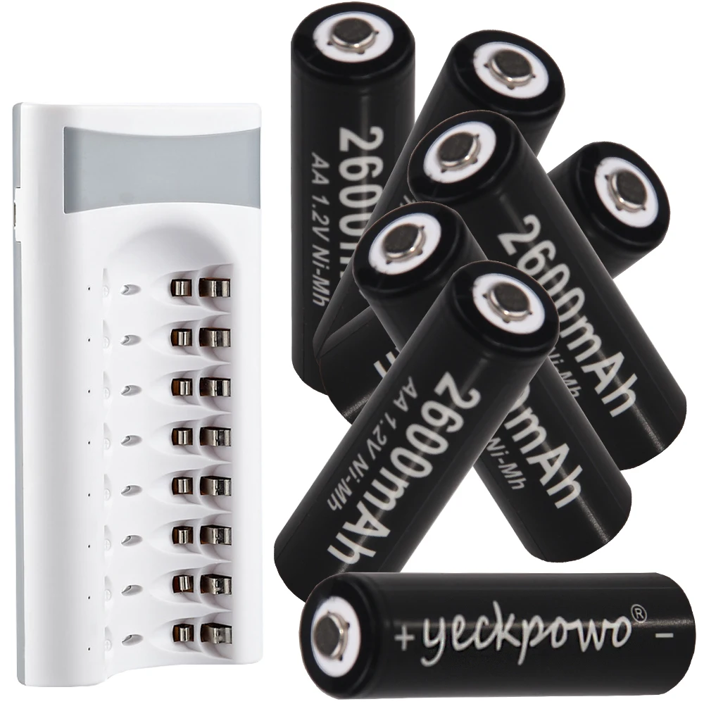 USB AA зарядное устройство 8 слотов и АА батареи перезаряжаемые nimh 2A akkumulators 2600mah 1 2 V