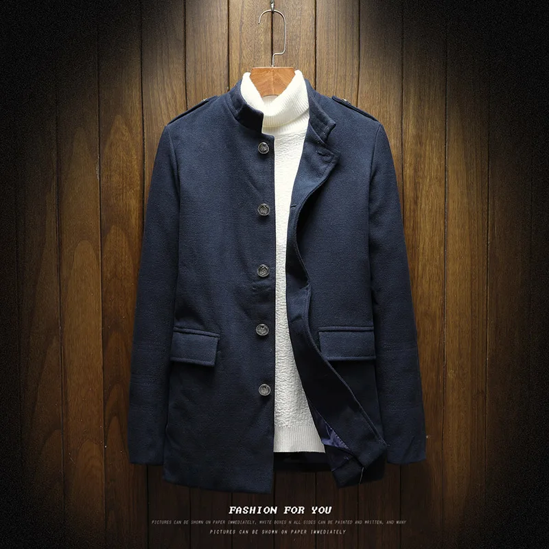 

2018 New Style Winter Men-Style Business Gentleman Single Breasted Stand Collar Slim Fit Versitile Fashion Trench Coat