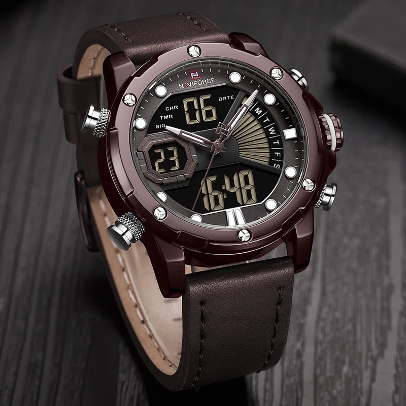 NAVIFORCE Luxury Brand Watches Men Quartz Watches Men's Fashion Auto Date LED Dual Display Wristwach Drop Shipping Reloj Hombre