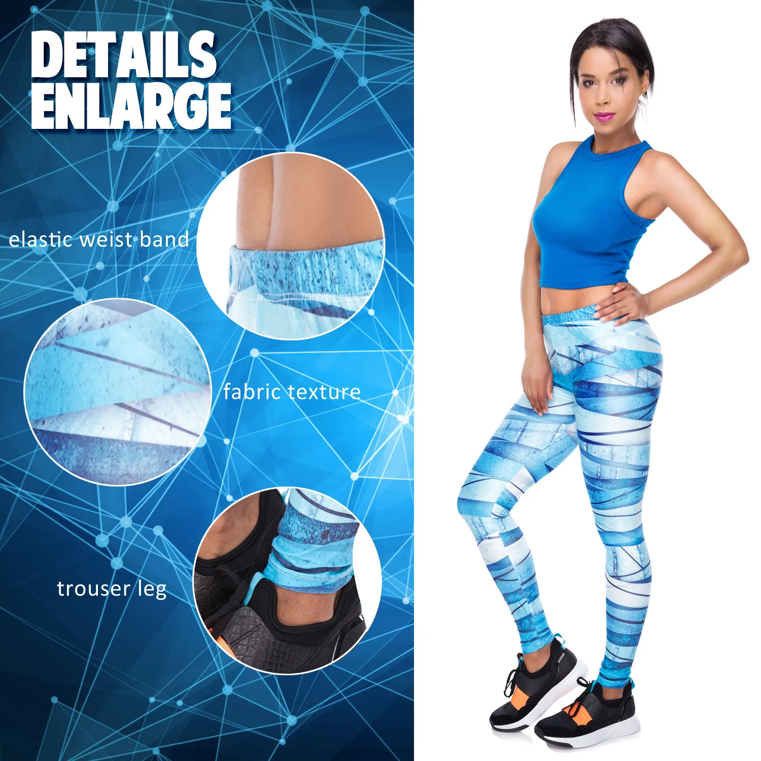 Geometric stripe European-American printed nine minute pants high-waisted sport large size leggings for women