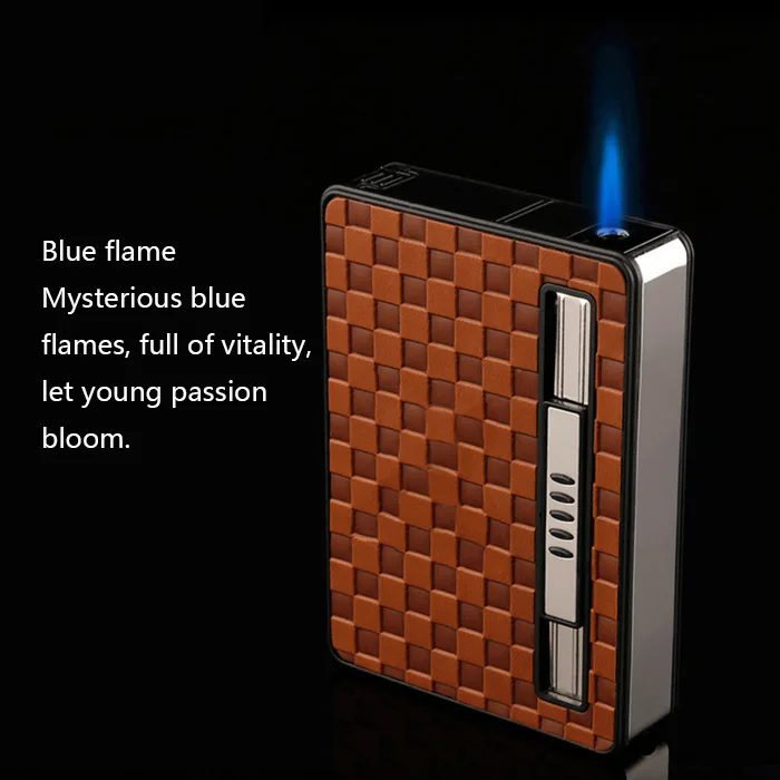 

10 Sticks Ultra-Thin Automatic Popup Leather Cigarettes Case with Lighter Windproof Inflatable Gas Lighter Gadget Gifts
