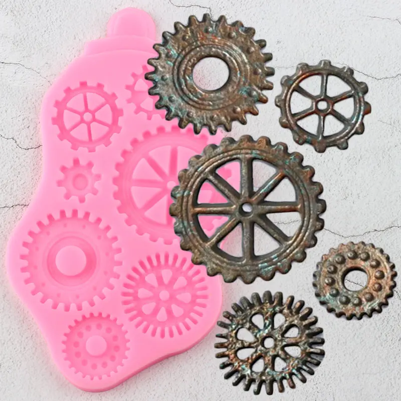 Distressed Cogs силиконовая форма для торта кайма для мастики формы DIY Инструменты для украшения торта для вечеринки шоколадный Gumpaste Candy Fimo глина плесень