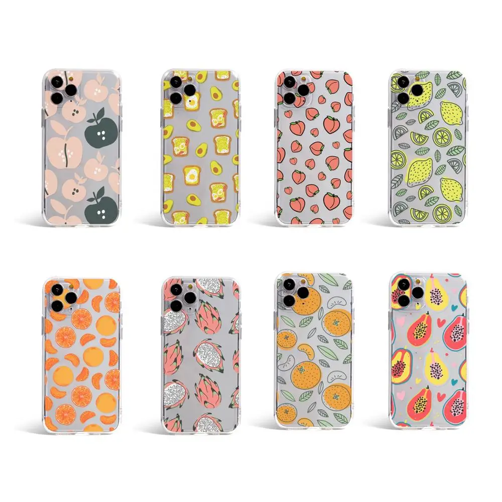 

various cute fruit pattern printed clear tpu material anti fall cellphone casing phone case for i phone 11