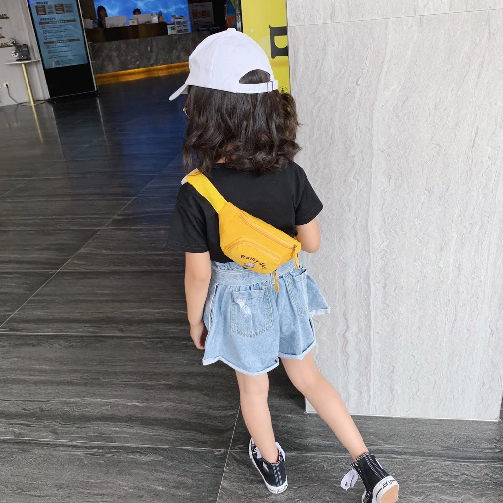 2019 Hot Sale Solid Color Child Joker Crossbody Waist Purse Cartoon Canvas Zipper Chest Bags Pocket Pocket Shoulder Bag 826