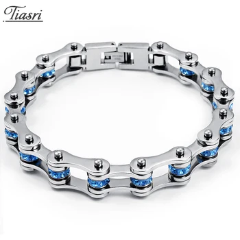 

Tiasri Top Blue Motorcycle Biker Bracelet 316L Stainless Steel Mens Jewelry 8.46" Gothic Style Jewelry Accessories Wholesale