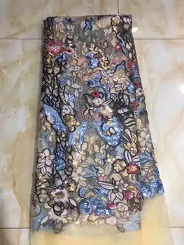 

Sky Blue soft shiny African organza Lace Swiss tulle lace fabric with Neon Sequins fantastic Nigerian sewing buba cloth 5 yards