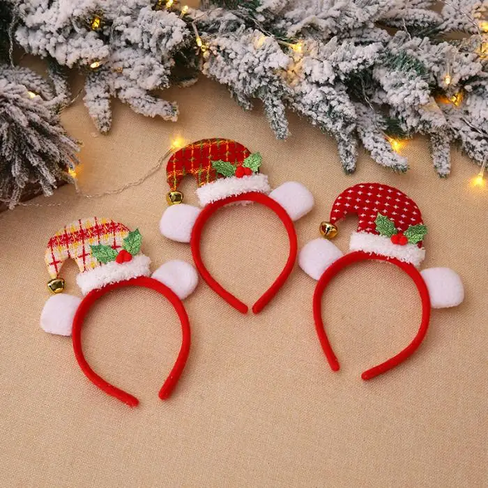 Hot Sale Cartoon Style Red Big Curved Cap Buckle Christmas New Year Party Headband for Kids Boys Girls Hair Loops Decoration