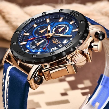 

LIGE Men Watch Top Brand Luxury Business Blue Men's Quartz Waterproof Wrist Watches Chronograph Man Watch Relogio Masculino+Box