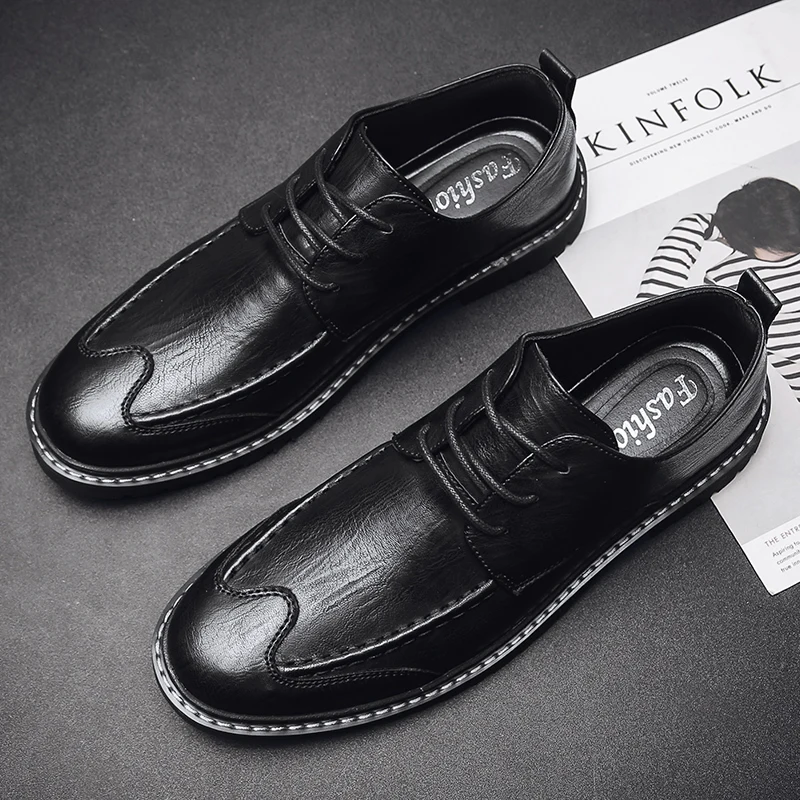 

High Quality Men Leather Shoes Male Black Business Casual Shoes Brown Flat Bottomed Shoes Tide Sneakers Wholesale %